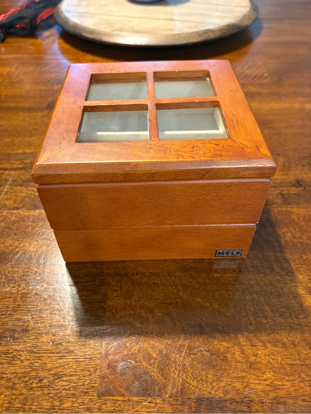 Vintage Mele swivel open wood jewelry box
